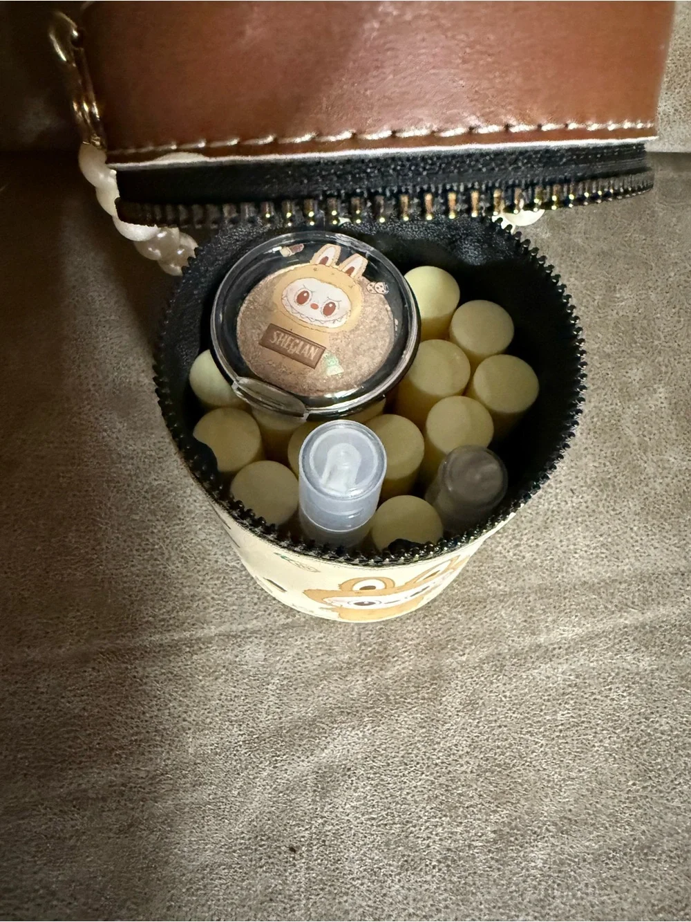 Cute Bunny Monster Jewelry or Accessory Case - Cream & Brown